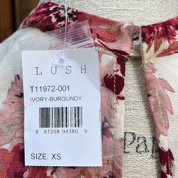 NORDSTOMS, LUSH IVORY-BURGANDY BLOUSE BNWT Size XS - Picture 6 of 7